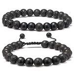 M MOOHAM Lava Rock Bracelet - Lava Rock Bead Black Matte Agate Stone Bracelet, Mens Adjustable Bracelets Valentines Day Gifts for Men Gifts for Husband Boyfriend, 9 4 inch, Lava Rock, Black Matte