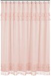 Sweet Jojo Designs Pink Boho Bohemian Bathroom Fabric Bath Shower Curtain - Solid Color Blush Shabby Chic Luxurious Luxury Elegant Vintage Designer Boutique Tassel Fringe