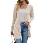 Witsmile Cardigan for Women Long Sleeve Open Front Button Down Ribbed Knit Lightweight Ladies Sweater Outerwear with Pockets