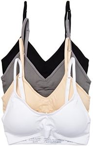 Caramel Cantina 4 Pack V Neck Padded Bralette Adjustable Straps (S/M, Basics)