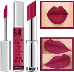 MI Fashion Made in India Lipstick Combo Offers 100% Veg Long Lasting - Pink Liquid Matte Lipstick, Dry Red Creamy Matte Lipstick