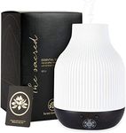 Essential Oil Diffuser Lamp, White Ceramic + Black Wood, Ultrasonic 180ml Whispersoft, 4 Timers | 5 Light Settings, Auto Shut Off, Home + Office, Humidifier Air Purifier Aromatherapy