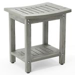 LUE BONA HDPS Shower Bench Seat, Shower Stool for Inside Shower Waterproof, Bath Spa Shower Foot Stool for Shaving Legs with Storage Shelf, Weather Resistant/Non-Slip/Indoor or Outdoor Use, Gray