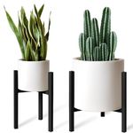 IZIDDO 2 Pack Adjustable Plant Stand, Metal Planter Stands Indoor Outdoor, Mid Century Modern Plant Holder, Fit 8 10 12 inch Pots, Black (Pot & Plant Not Included)