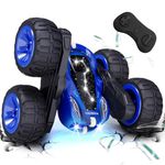 Tecnock Remote Control Car for Kids, 2.4GHz RC Car with Type-C Easy Charging, 4WD Double Sided 360° Rotates and Flips RC Stunt Car, Toys Gift for Boys and Girls,Blue