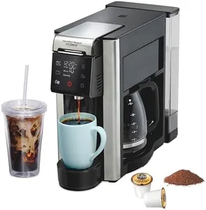 Hamilton Beach FlexBrew Advanced 5-in-1 Programmable 12 Cup Drip and Single Serve Hot & Iced Coffee Maker with Movable 60 oz. Water Reservoir, Use Pod Packs and Grounds, Fast Brewing, Black (49924)