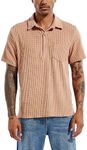 PAODIKUAI Men's Retro Short Sleeve Corduroy Shirt Casual Button Down Shirts(A-Polo-Khaki,S)