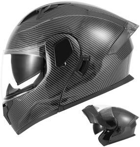 TTMiku Modular Motorcycle Helmet Full Face Flip Up Dual Visor for Adult DOT Approved - ATV UTV Adventure Street Bike Scooter Cruiser Snowmobile Moto Casque, Carbon Fiber, L