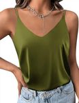 Ekouaer Womens Silk Satin Camisole Tank Tops V Neck Spaghetti Strap Blouses Cross Back Sleeveless Cami Shirt Army Green