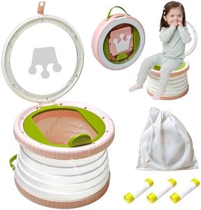 Portable Potty Chair for Toddlers with Splash-Proof Design, Foldable Travel Potty with Bag & 30 Refills - Kids Toilet for Car, Camping, Indoor - Easy Clean Baby Potty Training Seat (White-Pink)