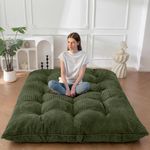 MAXYOYO 6" Japanese Floor Mattress, Foldable Futon Mattress Queen Size, Tufted Roll Up Floor Bed, Thick Tatami Mat Sleeping Pad Portable Lounger for Camping Guest Room Dormitory Bedroom RV, Dark Green