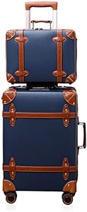 NZBZ Vintage Luggage Sets of 2, Vintage Suitcase Set for Women, Retro Luggage with Boarding Tote, Handmade Faux Leather Zipper Luggage TSA Approved (Navy Blue, 14inch & 28inch)