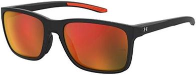 UA Hustle Rectangular Sunglasses, Shiny Black Frame w/ Infrared Mirror Lenses