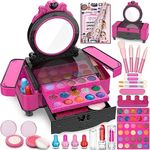 Mozok Kids Makeup Kit for Girl, Real Makeup Toys with Make Up Vanity Set, Girls Makeup Beauty Set Toy for Dress Up, Princess Birthday Gifts Toys for 3 4 5 6 7 8 9 10 11 12 Year Old Kids Girls(Rose)