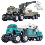 DEOXY 1:43 4WD Diecast Alloy Engineering and Airport Ladder Transport Big Truck Toys with Friction Powered Miniature Car Vehicle Toy for Kids (Pack of 2)