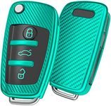 JVCV® Soft TPU Carbon Fiber Style Car Key Cover Compatible with Audi A1 A3 A6 Q2 Q3 Q7 TT TTS R8 S3 S6 RS3 Folding Key (Green)