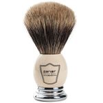 Parker Safety Razor 100% "Extra Dense" Best Badger Bristle Shaving Brush with White & Chrome Handle -- Free Brush Stand Included