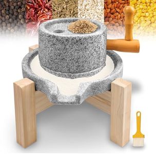 Natural Stone Grain Mill, Manual Granite stone grinder with Wooden Base & Heavy-Duty Handle, Stone Mill for Flour for Grain & Spice Grinding, stone flour mill grinder for Home Kitchen