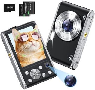 Cámara Digital HD 4K 48MP, Cámara de Fotos con Tarjeta SD de 32 GB, Cámara Dual Delantera y Trasera, Recargable Camara Digital con Zoom 16X y 2 Baterías, para Principiantes (Negro)