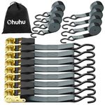 Ratchet Straps, Ohuhu 8 Pack 15 Ft Ratchet Tie Down Strap, Ratchet Tie Downs Logistic Cargo Straps for Trucks Moving Appliances, 500 lbs Load Cap with 1500 lbs Breaking Limit, (Grey, 8 Pack)