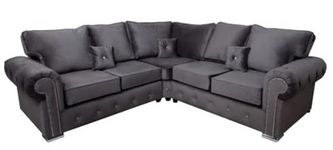 Hugo Sofa Highback | 3 Seaters 2 Seater Corner Sofa | Plush Velvet Grey | Living Room | Warranty Included (Corner)