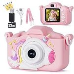 KIZJORYA Kids Camera, 2023 Upgraded 48MP HD Digital Selfie Camera Toys for Kids 3-12, Christmas Birthday Gift for Girls Boys with Unicorn Cover, Children Portable Video Camera for Toddlers-32GB(Pink)