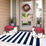 IOHOUZE Navy White Striped Rug -27.5" X 43" Front Door Mats Outdoor,Washable Rug for Front Porch Decor,Spring Summer Welcome Mats Outdoor Indoor, Doormat for Farmhouse/Entryway/Home Entrance