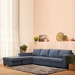 Wakefit Sofa Set for Living Room | 3 Year Warranty | L Shape Sofa, Sofa Set, Wooden Sofa Set for Living Room, 3 Seater Sofa + Left Aligned Chaise + Ottoman - Napper (Fabric, Omega Blue)