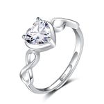 Moissanite Birthstone April Ring for Women - Shysnow Infinity Promise Ring 925 Sterling Silver Adjustable Open White Heart Cubic Zirconia Dainty Simulated Gemstone Wedding Rings for Mothers Wife Girl