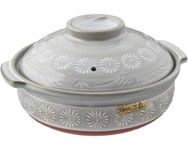 Japanese Hana Mishima Donabe Ceramic Hot Pot Casserole Banko Earthenware Clay Pot for Shabu Shabu Made in Japan (28 fl oz (7"D))