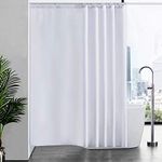 Furlinic Shower Curtains Mould Proof Resistant Polyester Fabric White Bathroom Shower Curtain Waterproof Machine Washable Large 200 x 200cm With 12 PCS Plastic Hooks 78x78 Inch.