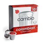 Cambio Roasters® Organic Coffee Pods, Recyclable Single-Serve K Cups, Colombian Roast, Compatible With Easy-Peel Lid, Low Acid, Medium Roast, Fair Trade, 10 Count, Packaged With Solar Energy