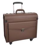 Four Wheeled Pilot Case Faux Leather Lightweight Cabin Bag Commander (Brown)