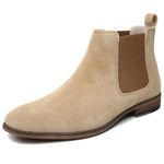 Cestfini Men's Chelsea Boots Dress Ankle Chukka Boots For Men Waterproof Suede Leather Fashion Slip On Shoes Work Low Heel Round Toe Boots-CAMEL-9.5