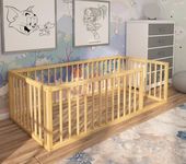 Montessori Floor Bed Doorless from Right Side for Toddler | Pine Wood Natural Solid Frame Bed | Sturdy Design Floor Bed Frame for Boy and Girls (Crib, Height : 23.6 Inches)