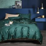 LifeTB Dark Green Duvet Cover King Chic Honeybee Embroidery Duvet Cover Soft 100% Long Staple Cotton Comforter Cover 3 Pieces Aesthetic Bedding Set 1 King Size Duvet Cover with 2 Pillowcases