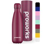 Proworks Performance Stainless Steel Sports Water Bottle | Double Insulated Vacuum Flask for 12 Hours Hot & 24 Hours Cold Drinks - Great for Home, Work, Gym & Travel - 500ml - BPA Free – Organic Grape