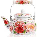 DEAYOU 2.6 Quart Enamel Tea Kettle, 2.5L Porcelain Tea Pot with Handle for Hot Water, No Whistling