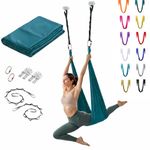 Aerial Yoga Hammock / Swing Set for Inversion Exercise and Antigravity Yoga/ Flying Yoga | Improve Flexibility & Core Strength for Home Fitness Training with Carabiners, Daisy Chains, Hooks and fasteners 8pc (Blueish Green, 6 metre)