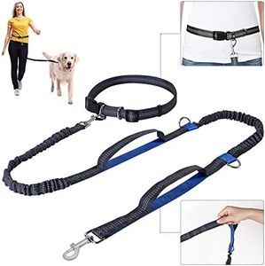 SlowTon Hands Free Dog Leash for Small Medium Large Dog, Strong Dog Lead with Adjustable Waist Belt Reflective Threads Dual Handle Comfortable Bungee Retractable Dog Leash for Running Walking Training