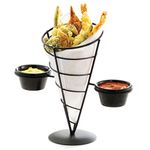 Vertigo Appetizer Cone with Two Ramekins | TableCraft Appetizer Cone, Chip Basket, Chip Holder, Appetizer Presentation Basket