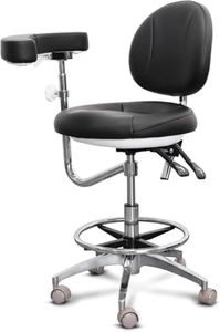 LIMKOMES Medical Dental Assistant Chair with Rotatable Armrest Rolling Medical Chair Ergonomic Swivel Seating Back Support Dentist Stool for Clinics, Dental Offices, Labs-Black