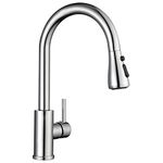 DAYONE Chrome Pull Out Kitchen Sink Mixer Tap, Stainless Steel Single Handle Taps Mixer for 1 Hole Kitchen Sink, 360°Swivel High Arc 3 Spray Mode Kitchen Faucet