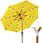 Best Choice Products 10ft Solar Market Patio Umbrella w/Woodgrain Pattern Pole, LED Lights, Tilt & Crank – Outdoor Sun Shade for Backyard Table, Deck, Poolside – Yellow