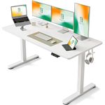 FEZIBO Height Adjustable Electric Standing Desk, 63 x 24 Inches Stand Up Table, Sit Stand Home Office Desk with Splice Board, White Frame/White Top