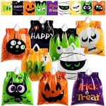 JOYIN 108 Pcs Halloween Drawstring Candy Bags, Small Trick or Treat Bags for Party Favors, Plastic Goodie Bags with 9 Character Designs, Halloween Snack Bags for Party Supplies