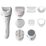 PHILIPS Epilator Series 8000 5 in 1 Shaver for Women, Trimmer, Pedicure and Body Exfoliator with 9 Accessories, BRE740/14