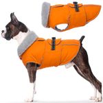 Lelepet Warm Dog Coat, Windproof Reflective Dog Fleece Lined Vest, Dog Jacket Winter Coat Dog Cold Weather Coats with Adjustable Buckle, Dog Snowsuit Dog Coat for Small Medium Large Dogs, Orange S