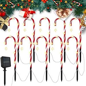 10 Pack 21" Solar Lights Outdoor,Candy Cane Lights,LED Garden Stake Landscape Path Light,9 Led with 8 Lighting Modes, Suitable for Outdoor Tree, Window, Christmas Tree, Garden