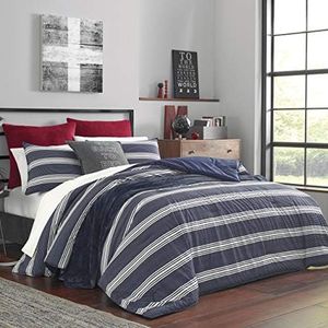 Nautica Home | Craver Collection | 100% Cotton Cozy & Soft, Durable & Breathable Striped Duvet Cover with Matching Shams, 3-Piece Bedding Set, Queen, Navy